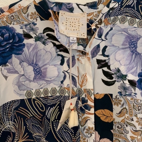 Johnny Was Leo Patchwork Silk Button Down Boho Top - Picture 6 of 7